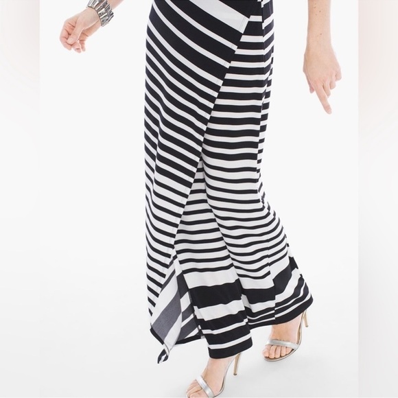 Chicos Collection Size 2 US 12 Large Knit Kit Diagonal Striped Maxi Dress Slinky - Picture 3 of 12